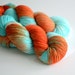 Sun Also Rises - Hand Dyed Sock Yarn - Self Striping Yarn - Superwash Merino Wool - Orange and Turquoise Yarn