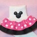 Custom Boutique Ribbon Ruffle Socks - Hot Pink Mickey Minnie Polka Dot with Button Embellishment