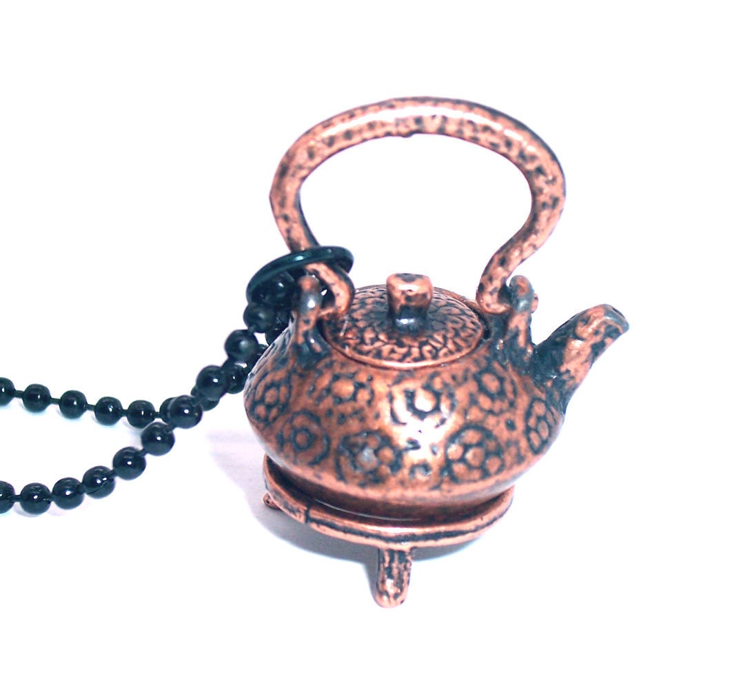 Copper TEAPOT Necklace with tiny stand NKOB97 .. free