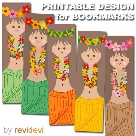 hawaiian girls printable digital design sheet bookmark doll