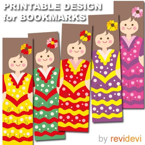 spanish girl printable bookmark 03012 kawaii cute figure