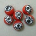 Vintage Glass Beads Venetian RED BLACK Millefiori EYES 8.5mm pkg6 eye8