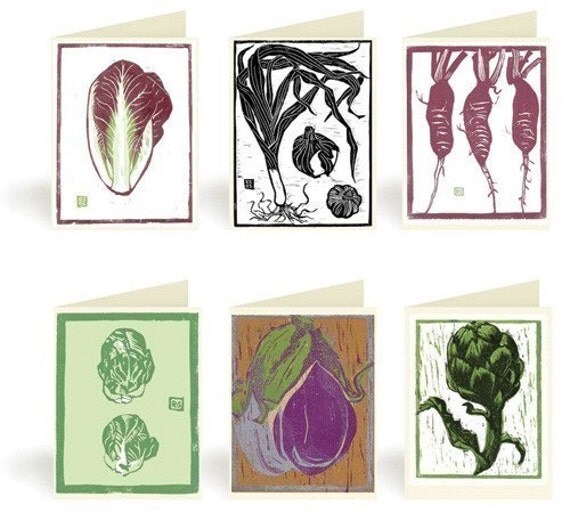 Vegetable and Fruit Block Print notecards pack 1