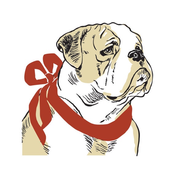 Items similar to Bulldog with Ribbon: 5 Letterpressed Notecards on Etsy