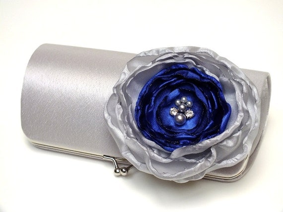 royal blue and silver clutch bag