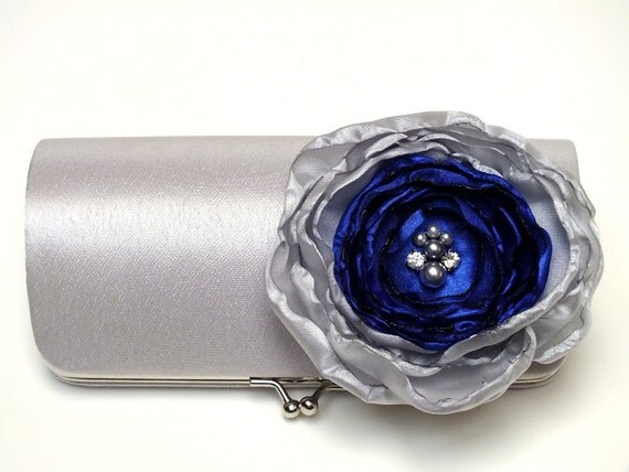 royal blue and silver clutch bag