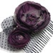 Aubergine Eggplant Purple Flower Hair Comb - Black Velvet Polka Dot Leaves Purple Crystals Pearl Beading - SALE - LAST ONE