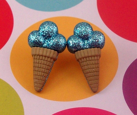 Blue Glitter Ice Cream Cone Earrings By Sypria On Etsy