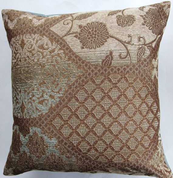 Brown and Robins Egg Blue Throw Pillow Cover Light Brown and