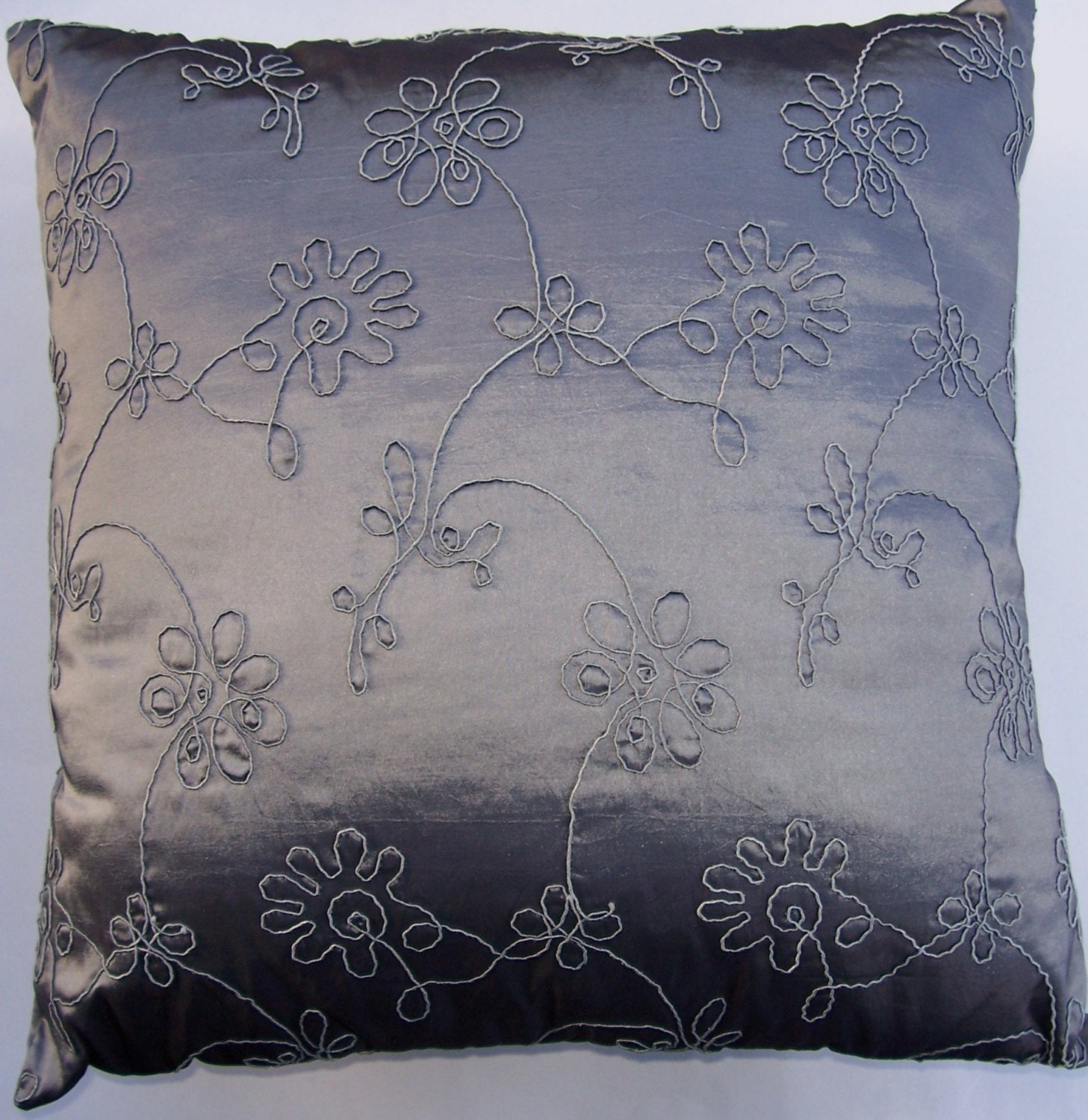 Silver Gray Throw Pillow Cover Decorative Embroidered