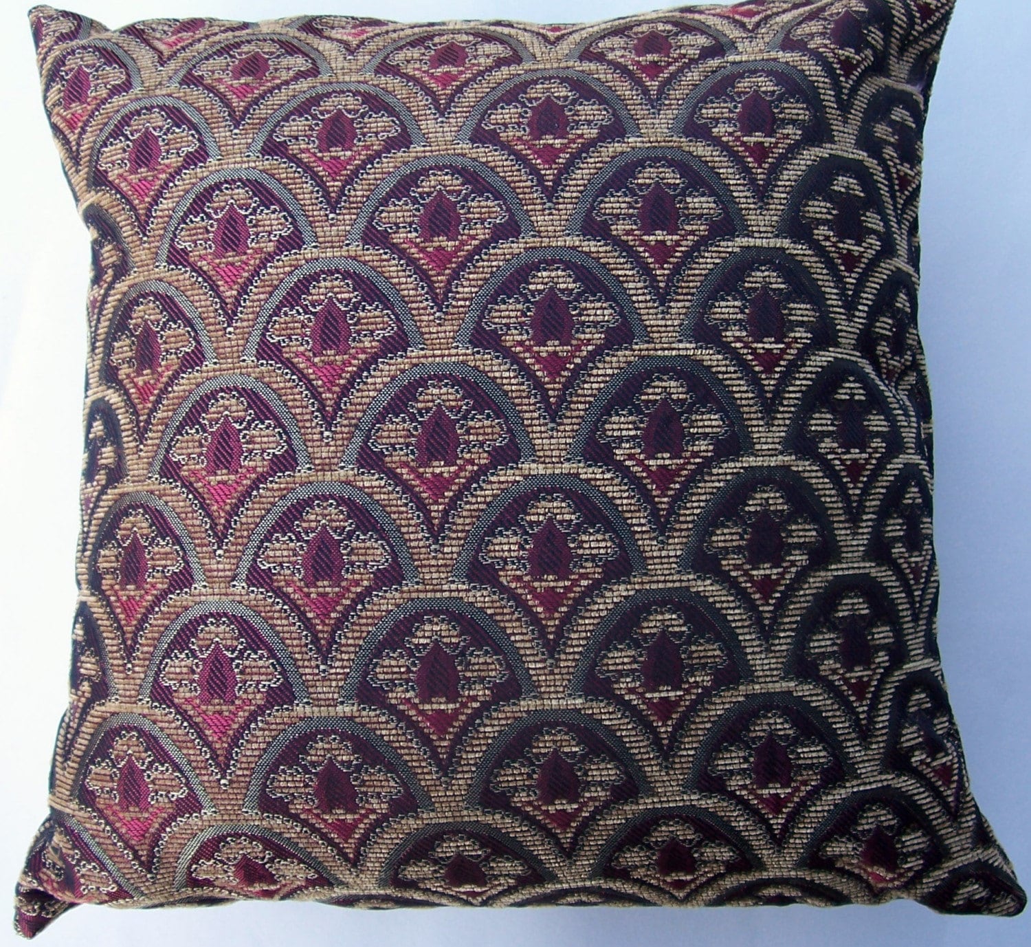 Burgundy Red and Gold Throw Pillow Cover Elegant Cushion
