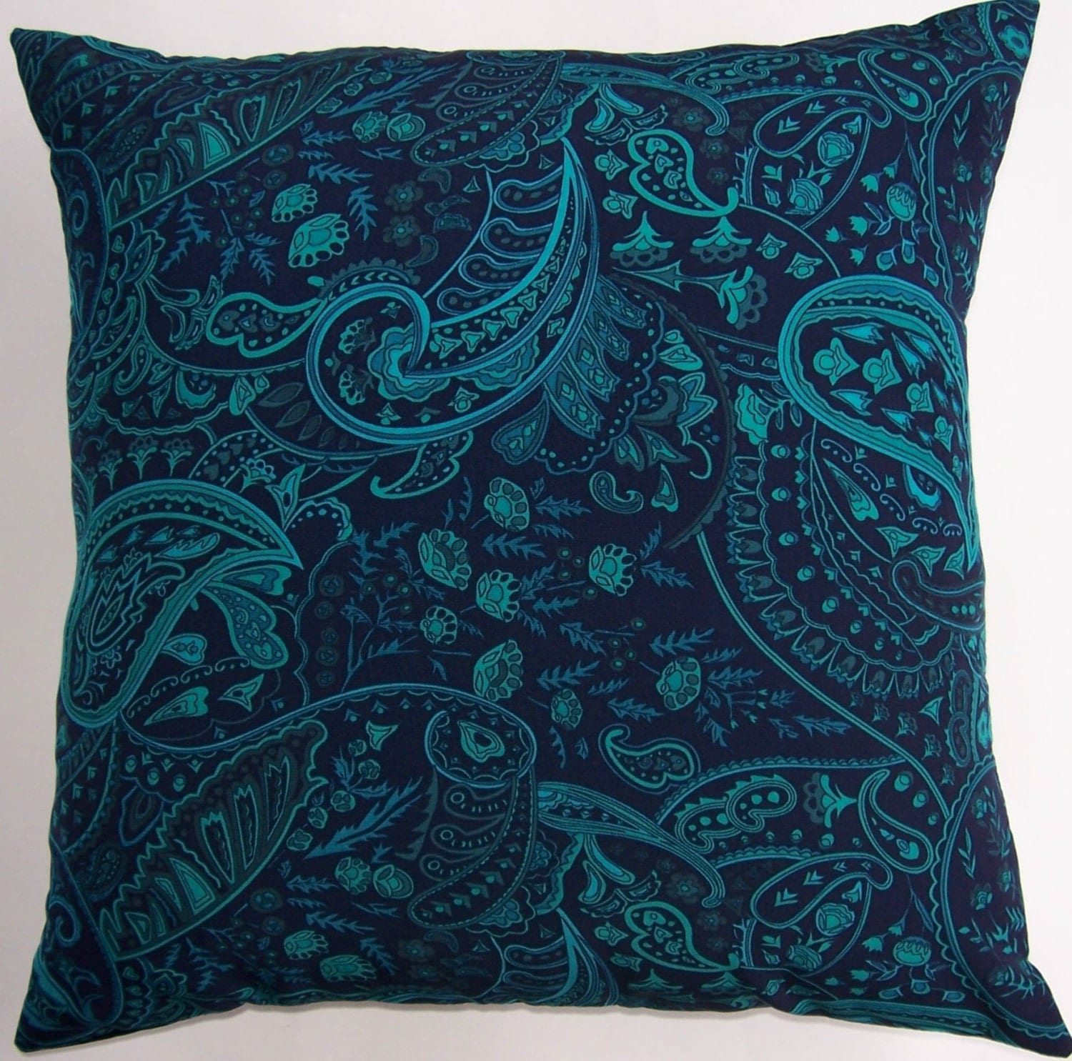 Silky Soft Midnight Blue and Teal Paisley Pillow Cover
