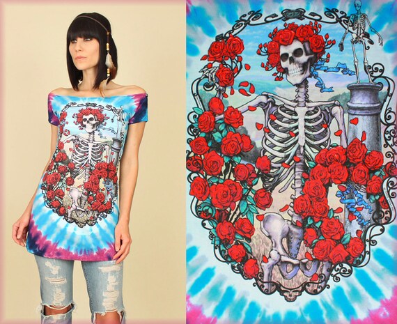 front diy tie shirt Bertha Tie Dye GRATEFUL Roses T Shirt TUNIC DEAD DiY