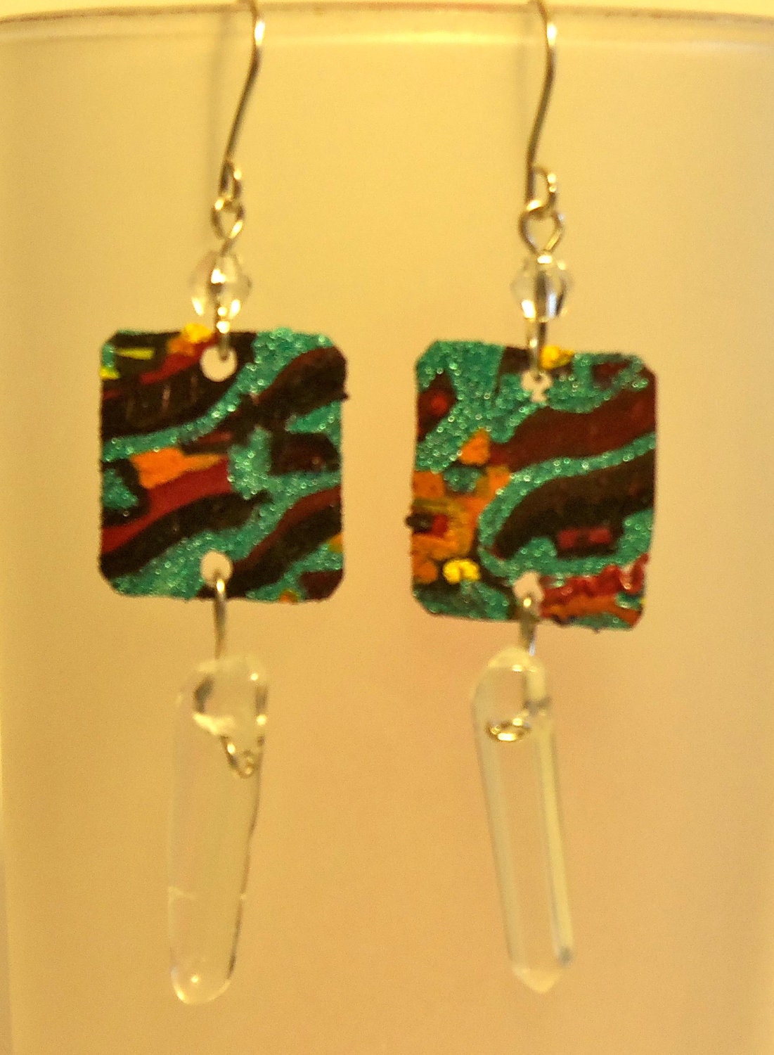 Artsy Crystal Earrings Funky Abstract 1 Of A Kind Earrings