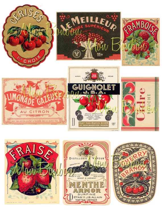 Vintage Fruit Cherries Strawberries Label Ephemera Digital