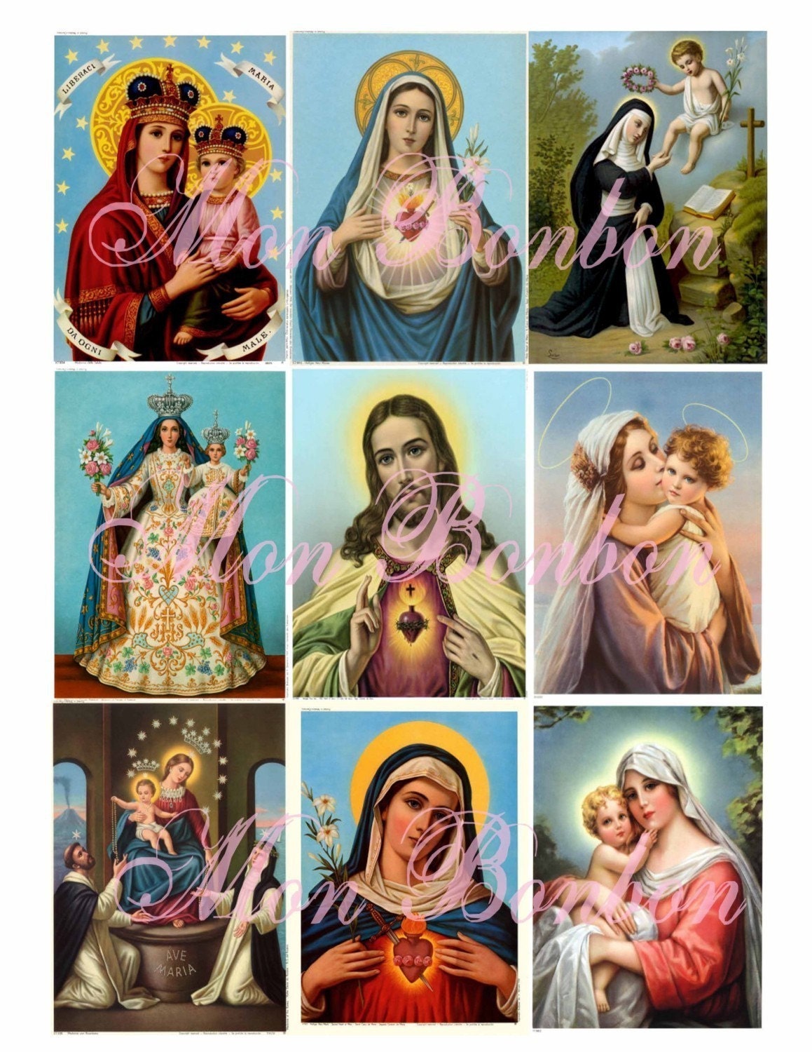 Vintage Religous Ephemera Collage Sheet feat. Jesus Madonna