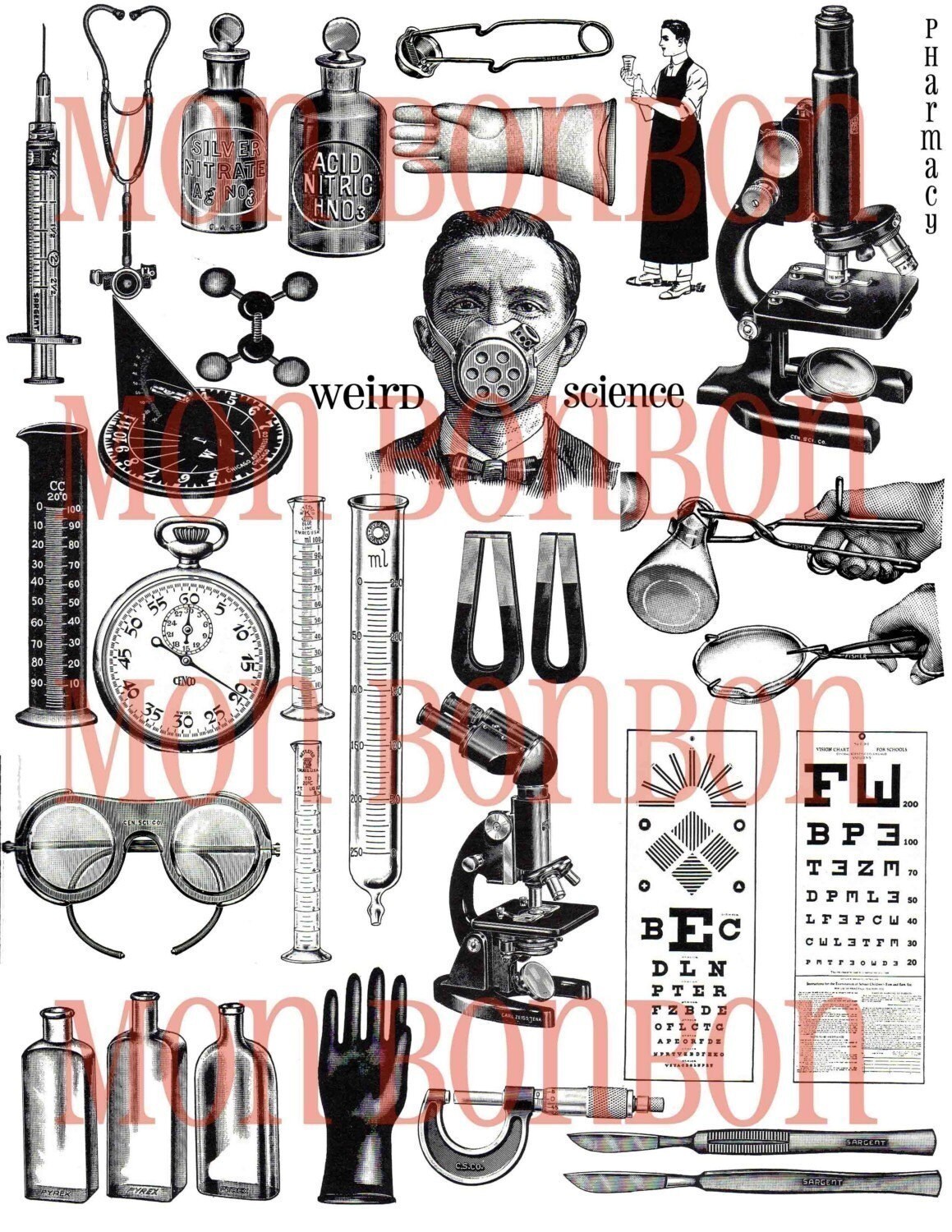 Digital Vintage Scientific Laboratory Steampunk Illustrations