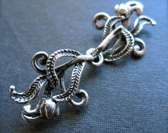 Sterling Silver Clasp - Mini Romantic Botanic artisan Hook and Eye Clasp - single strand necklace clasp