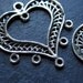 Solid Sterling Silver heart chandelier findings - Fillagree earring connectors - 21mm X 20mm