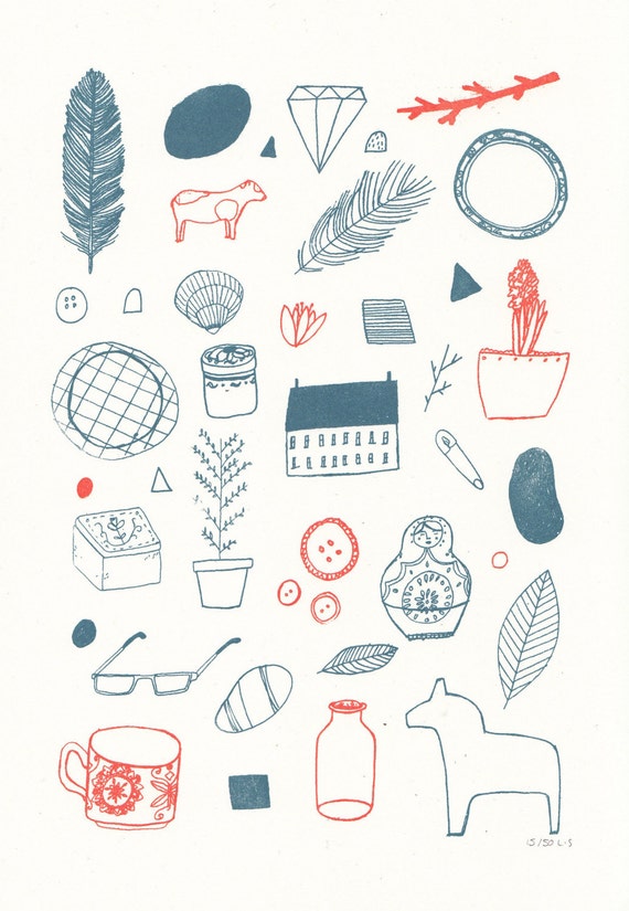 Items similar to SALE In My Room Gocco Print on Etsy