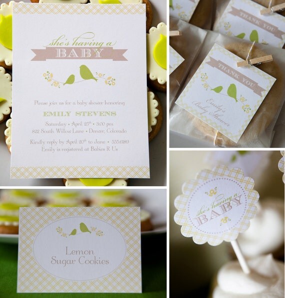 Bird Baby Shower - PRINTABLE ONLY - Banner, Cupcake Toppers, Tags, Invitation and more Il_570xn