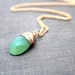 Chalcedony Gold Necklace, Wire Wrapped Chrysoprase Green Gemstone, 14k Gold Filled, Gifts Under 50