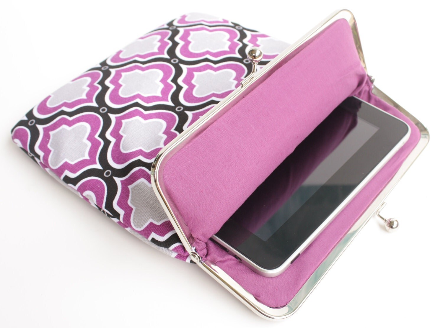 Purple Moroccan iPad Case or Sleeve with Kisslock Frame iPad