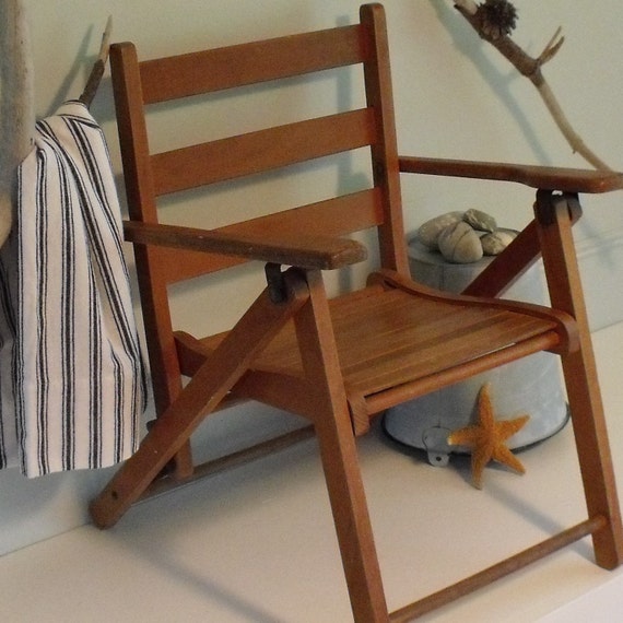 Vintage Childs Wood Folding Chair 1950's Beach Decor
