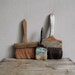 Vintage Brush Collection : 3 Rustic Brushes, Wood, Horsehair, and Paint Splotches,