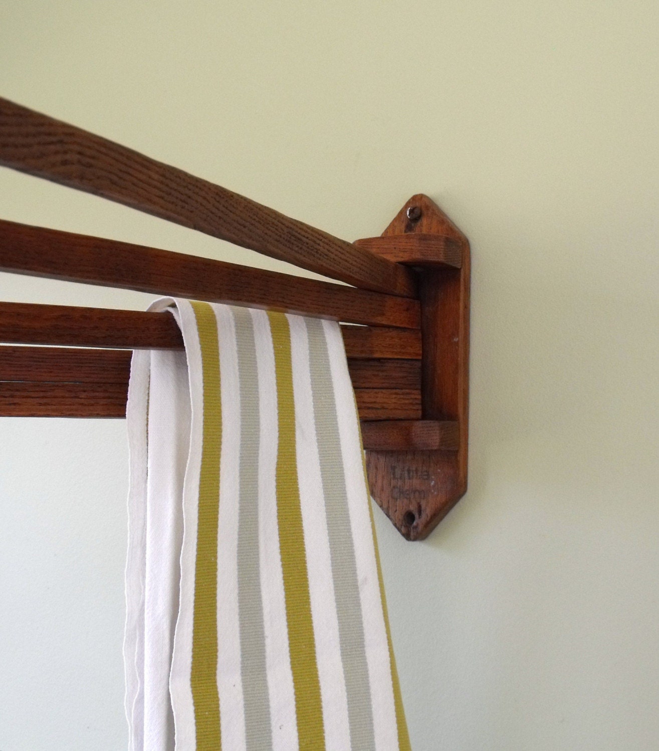 Vintage Swing Arm Oak Towel Rack