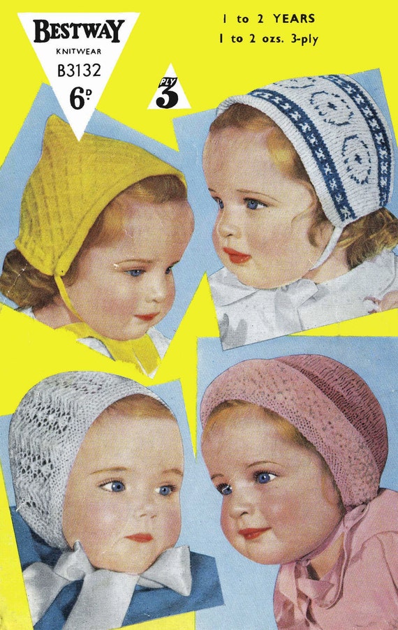 Items similar to Vintage Childrens Bonnets, Pixie, Fair ...