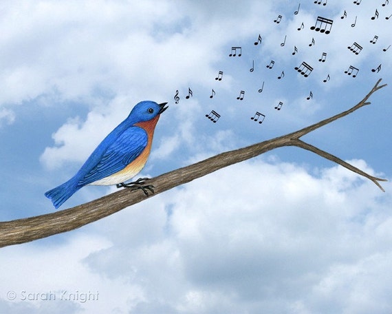 Items similar to bluebird song - digital illustration art print 8X10