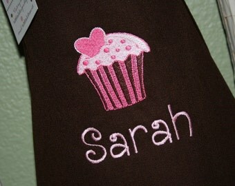 Pink Cupcake--Personalized Kids Apron-Embroidered--2 youth sizes available