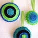 Felt Holiday Ornament Set - Peacock Dots - Hand Stitched Accent Decor - Lime Black Green Teal
