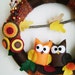 Felt and Yarn Wreath - Autumn Harvest Owls - Fall Leaves Brown Orange Gold