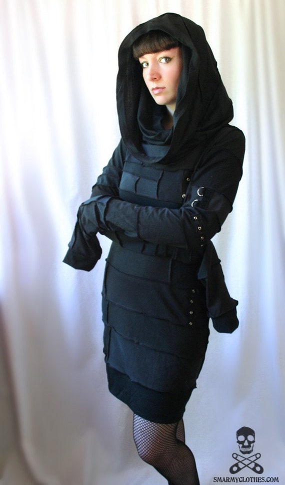 Items similar to REAPER cowl hood cyberpunk zombie dress handmade