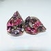 Vintage Hot Pink Lilac Rhinestone Earrings, Teardrop Pink Gold tone Clip Earrings, Ladies Vintage Earrings