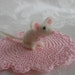 Needle Felted White Mouse on a Hand Crocheted Pink Rug-Waldorf inspired