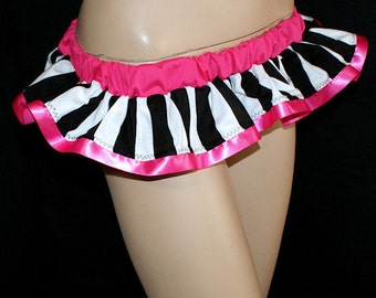 UV Neon Pink Black White Stripe Circus Micro Mini GoGo Skirt - All Sizes MTCoffinz