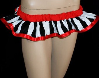 UV Red Black White Stripe Circus Micro Mini GoGo Skirt - All Sizes MTCoffinz