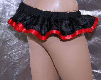Black Red Satin Ribbon Micro Mini GoGo Skirt - All Sizes MTCoffinz