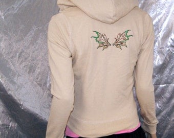 Tan Brown Earth Fairy Wings Embroidered Hoodie Adult small MTCoffinz --- ready to ship