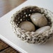 Little Linen Nest with Polished Stone Eggs - Nature Inspired Cottage Chic Decor in Earthy Taupe and Beige Tones