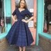 Fabulous New Look 1940s Vintage Dress Navy Taffeta Beaded Circle Skirt Cocktail Dress 34 Bt 26 W