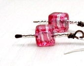 Pink Modern Beaded Earrings / Petite Pink Geometric Murano Glass Earrings / Modern Pink Raspberry Dangle Earrings / Minimalist
