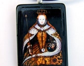 Coronation of Elizabeth the Queen recyled game tile Pendant necklace  Swarovski crystals