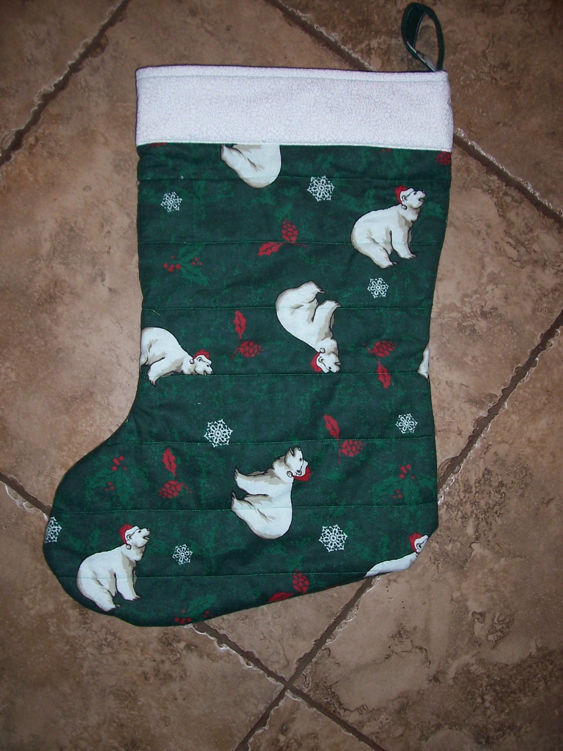 Handmade Oversized Quilted Christmas Stocking Polar Bears Xmas
