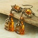 Beehive Earrings Dangle Bee Hive Earrings Honey Bee Earrings Topaz Flower Earrings Amber Earrings Orange Earrings Woodland Earrings Brass