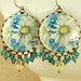 Flower Earrings Daisy Earrings Flower Cameo Earrings Swarovski Crystal Earrings Victorian Earrings Teal Earrings Yellow Swarovski Crystal