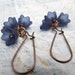 Navy Blue flower earrings winter dangle earrings Bridesmaid earrings Silver Brass Copper